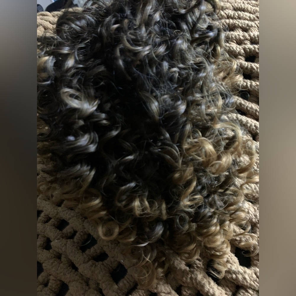 Curly Wig, Kinky Afro Curly Wig, 2 Tone Blonde Mixed Brown Color - Picture 3 of 9